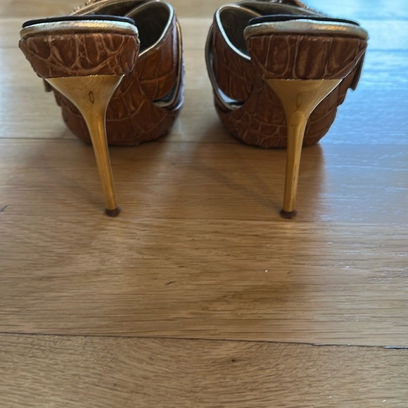 Massimmio Dogano Vintage Brown and Gold High Heel Mules with Platform - Picture 2 of 6